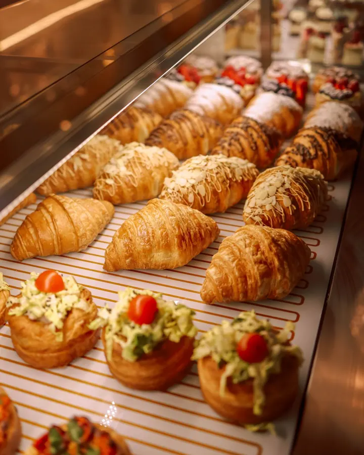 Croissants and pastries on a tray